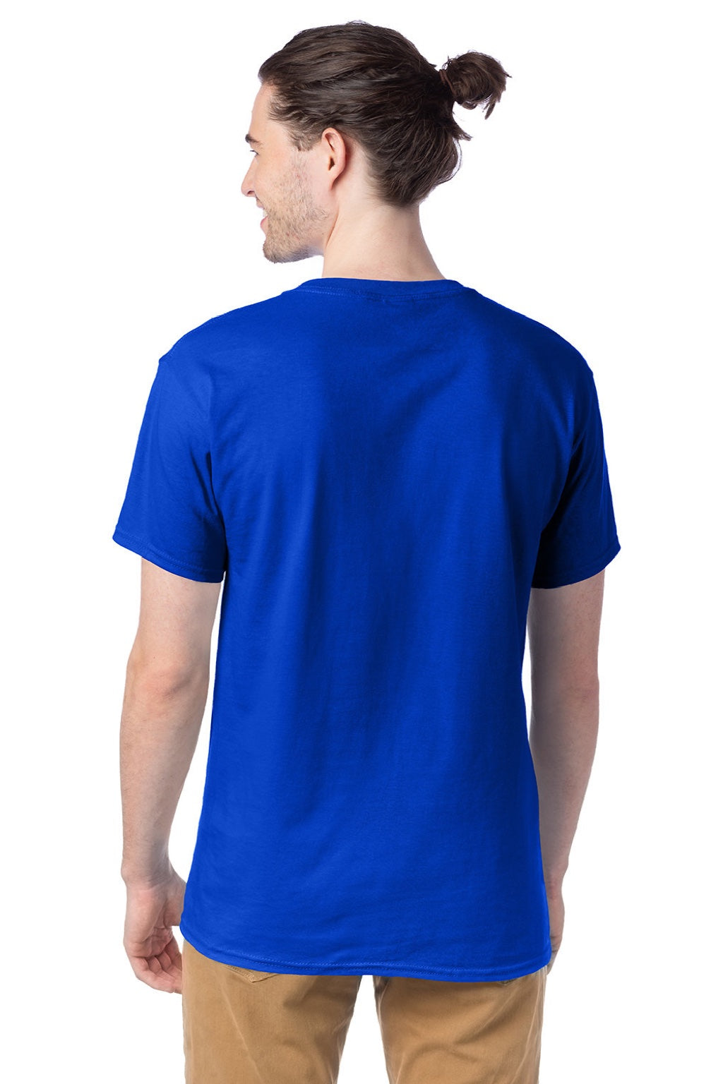 Hanes 5280 Mens Essential-T Short Sleeve Crewneck T-Shirt Athletic Royal Blue Model Back