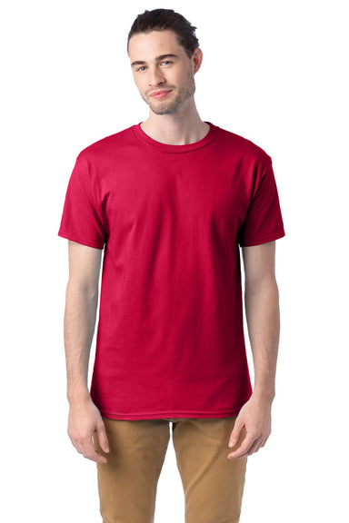 Hanes 5280 Mens Essential-T Short Sleeve Crewneck T-Shirt Athletic Crimson Red Model Front