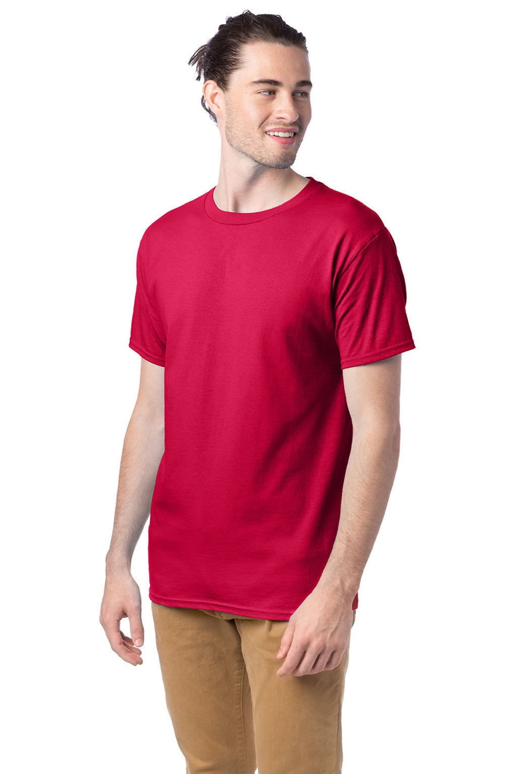 Hanes 5280 Mens Essential-T Short Sleeve Crewneck T-Shirt Athletic Crimson Red Model 3Q