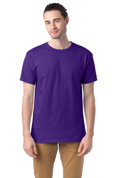 Hanes 5280 Mens Essential-T Short Sleeve Crewneck T-Shirt Athletic Purple Model Front