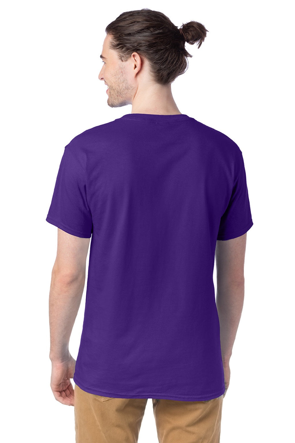Hanes 5280 Mens Essential-T Short Sleeve Crewneck T-Shirt Athletic Purple Model Back