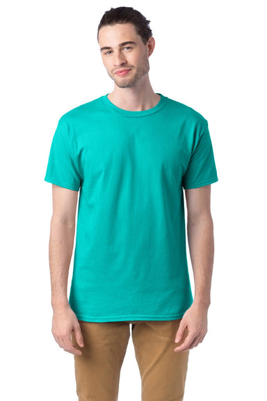 Hanes 5280 Mens Essential-T Short Sleeve Crewneck T-Shirt Athletic Teal Green Model Front