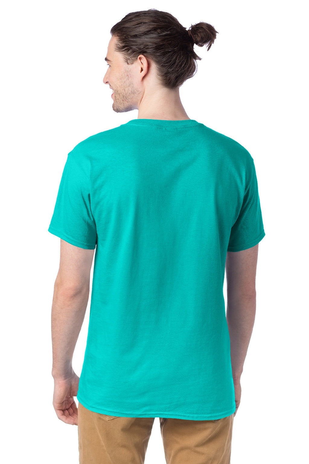 Hanes 5280 Mens Essential-T Short Sleeve Crewneck T-Shirt Athletic Teal Green Model Back