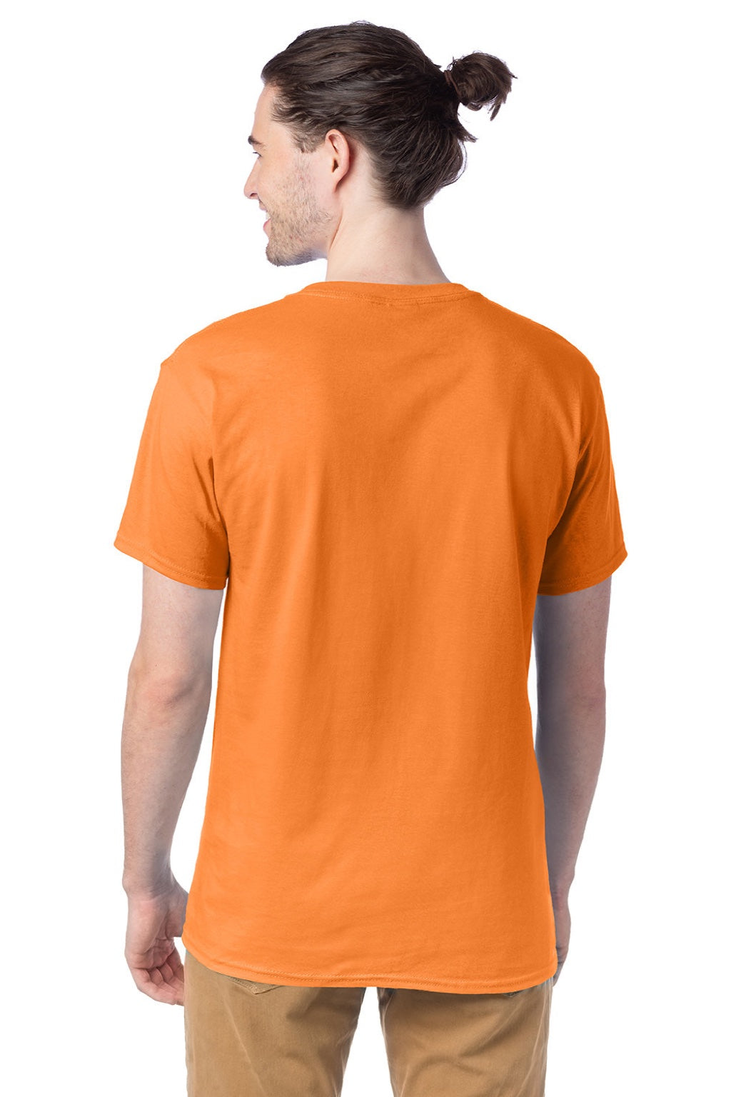 Hanes 5280 Mens Essential-T Short Sleeve Crewneck T-Shirt Tennessee Orange Model Back