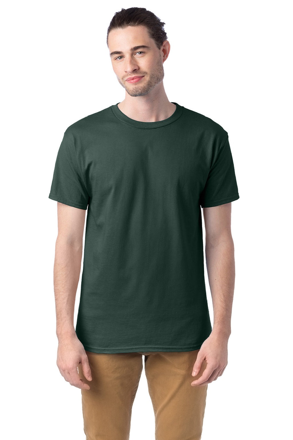 Hanes 5280 Mens Essential-T Short Sleeve Crewneck T-Shirt Athletic Dark Green Model Front
