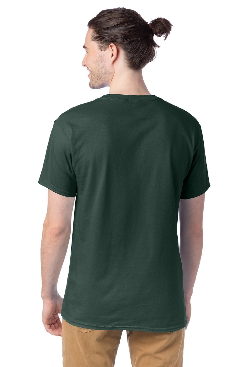 Hanes 5280 Mens Essential-T Short Sleeve Crewneck T-Shirt Athletic Dark Green Model Back