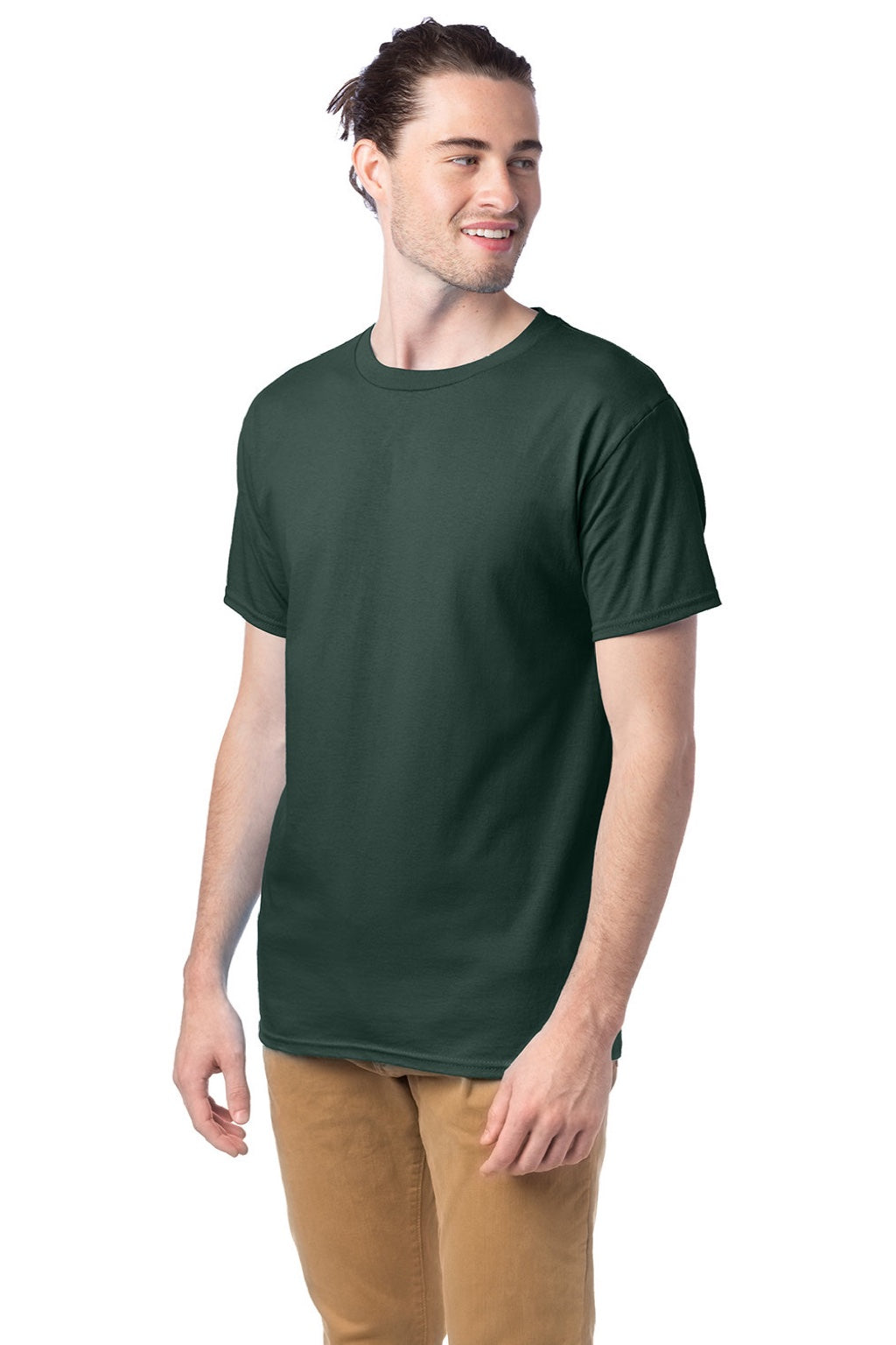 Hanes 5280 Mens Essential-T Short Sleeve Crewneck T-Shirt Athletic Dark Green Model 3Q