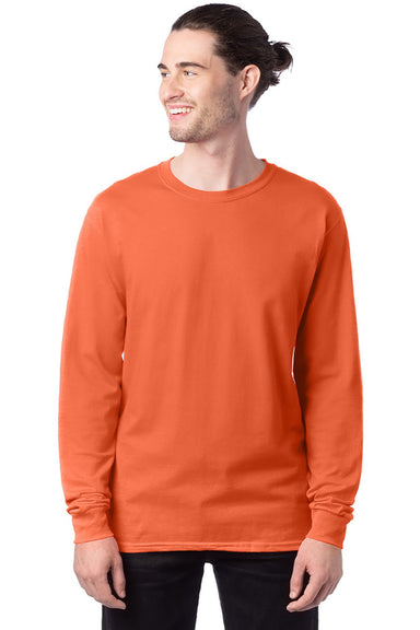 Hanes 5286 Mens Essential-T Long Sleeve Crewneck T-Shirt Texas Orange Model Front