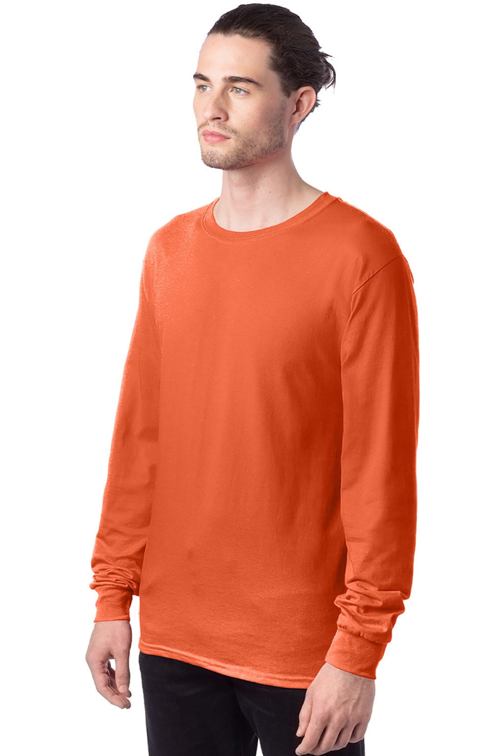 Hanes 5286 Mens Essential-T Long Sleeve Crewneck T-Shirt Texas Orange Model 3Q
