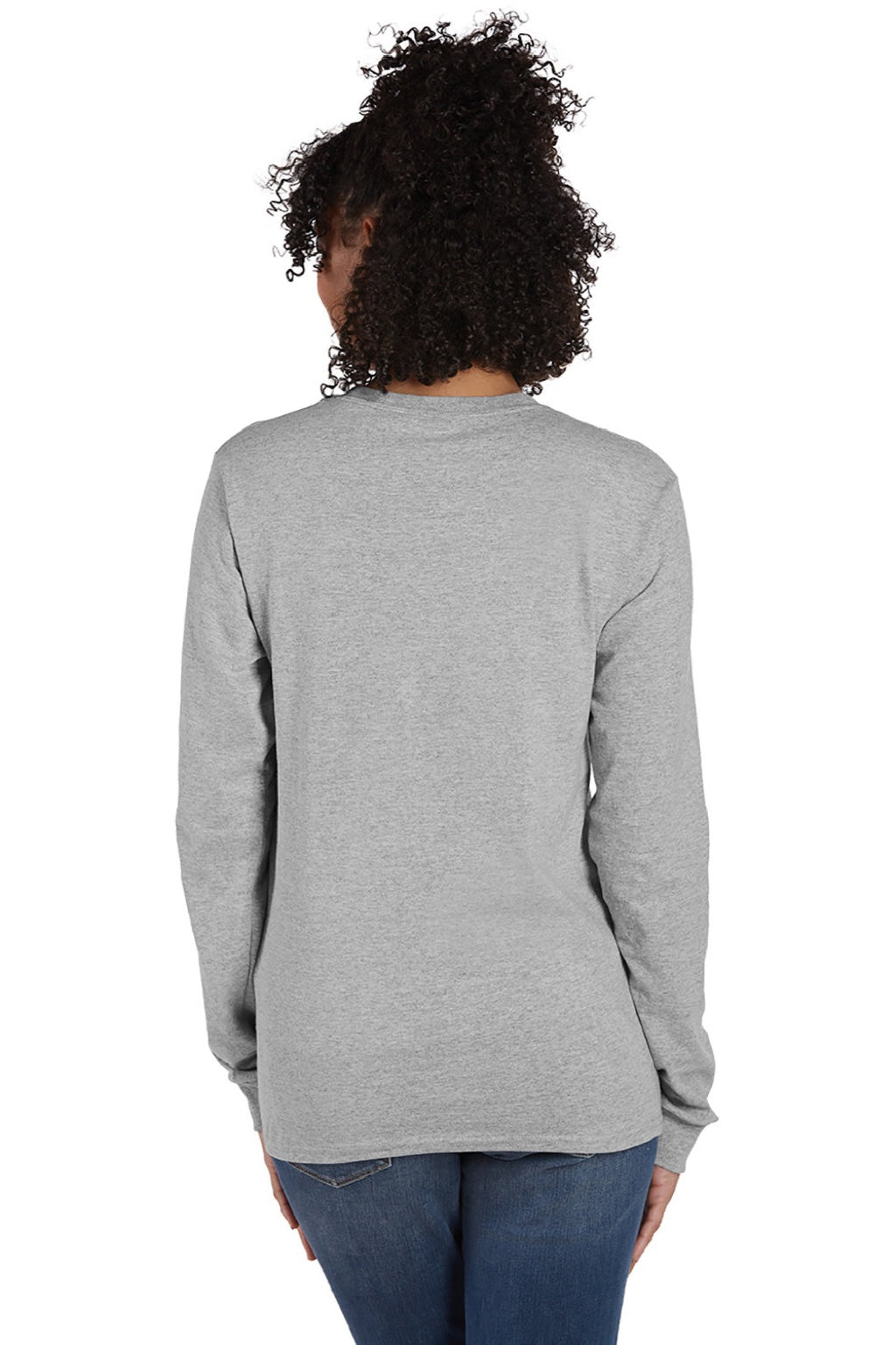 Hanes 5286 Mens Essential-T Long Sleeve Crewneck T-Shirt Oxford Grey Model Back