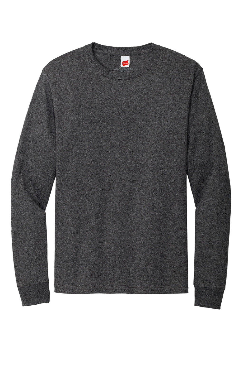 Hanes 5286 Mens Essential-T Long Sleeve Crewneck T-Shirt Heather Charcoal Grey Flat Front