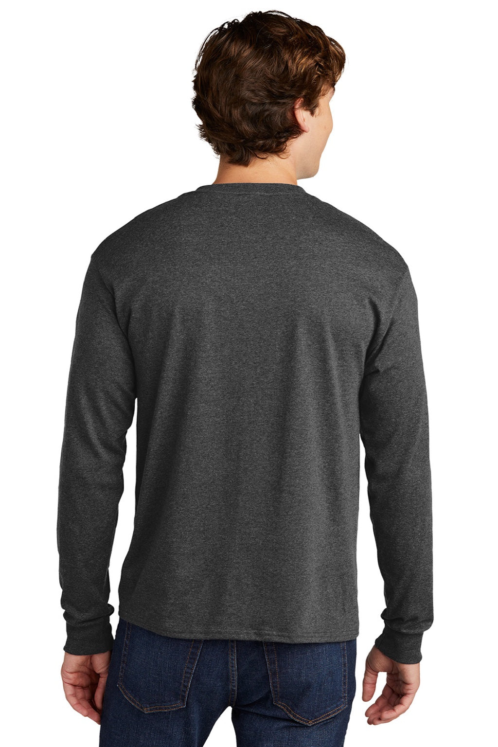 Hanes 5286 Mens Essential-T Long Sleeve Crewneck T-Shirt Heather Charcoal Grey Model Back