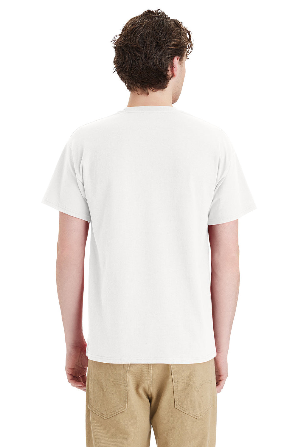 Hanes 5290P Mens Essential Short Sleeve Crewneck T-Shirt w/ Pocket White Model Back