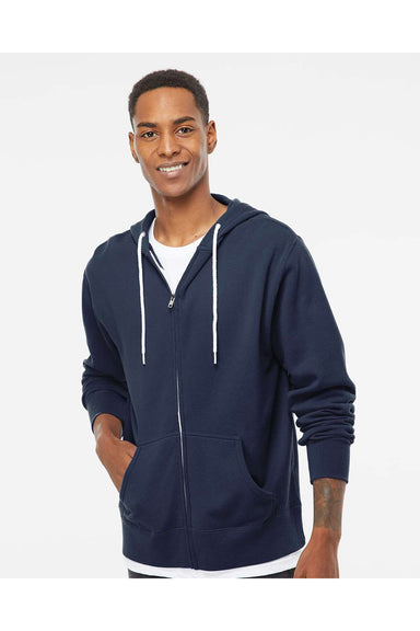 Independent Trading Co. AFX90UNZ Mens Full Zip Hooded Sweatshirt Hoodie Slate Blue Model Front