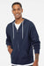 Independent Trading Company AFX90UNZ Mens Full Zip Hooded Sweatshirt Hoodie w/ Pockets Slate Blue Model Front