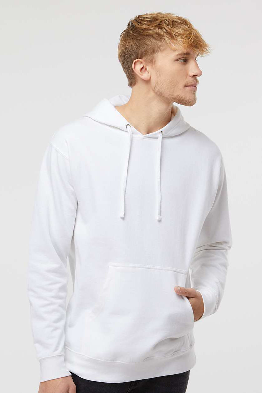Independent Trading Company SS4500 Mens Hooded Sweatshirt Hoodie w/ Pouch Pocket White Model Front