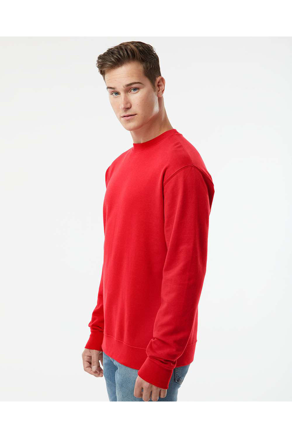 Independent Trading Co. SS3000 Mens Crewneck Sweatshirt Red Model Side