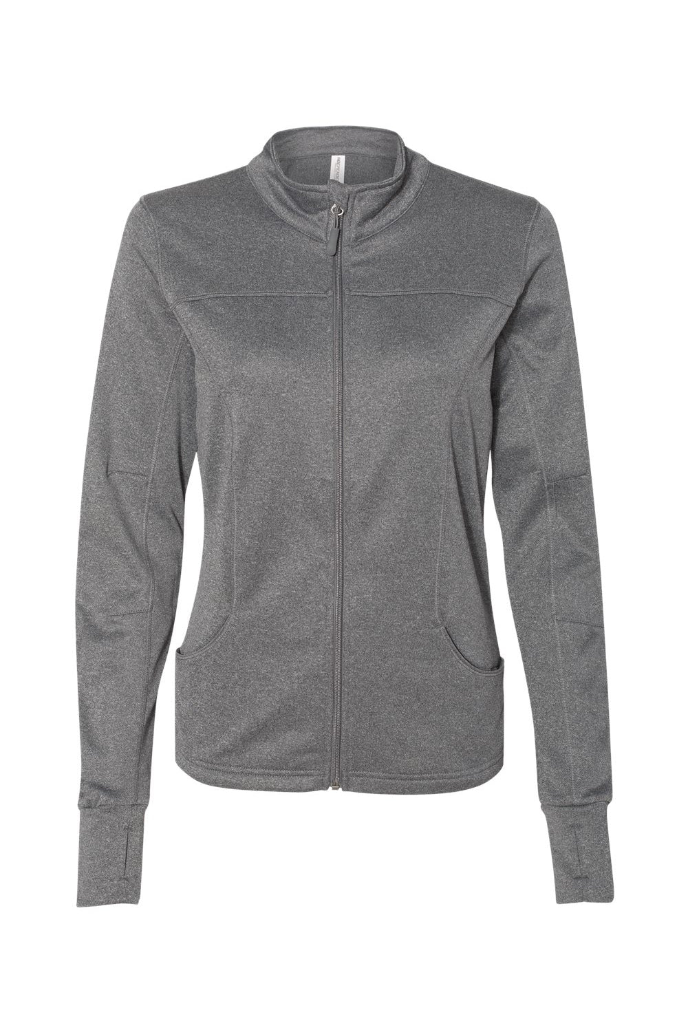 Independent Trading Company EXP60PAZ Womens Poly Tech Full Zip Track Jacket Heather Gunmetal Grey Flat Front