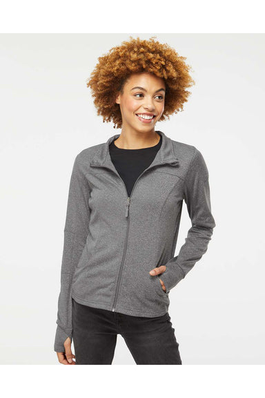 Independent Trading Co. EXP60PAZ Womens Poly Tech Full Zip Track Jacket Heather Gunmetal Grey Model Front