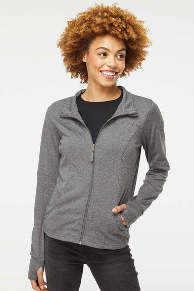 Independent Trading Company EXP60PAZ Womens Poly Tech Full Zip Track Jacket Heather Gunmetal Grey Model Front