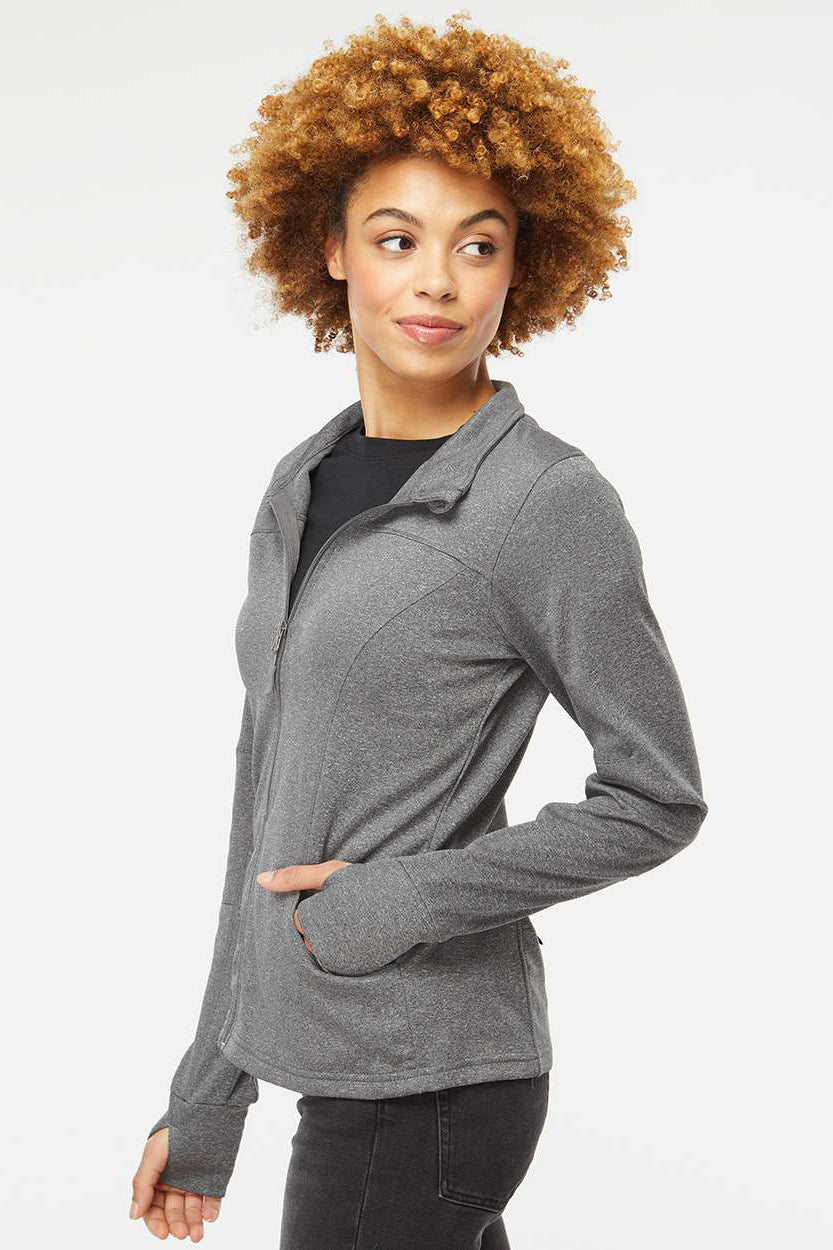 Independent Trading Company EXP60PAZ Womens Poly Tech Full Zip Track Jacket Heather Gunmetal Grey Model Side