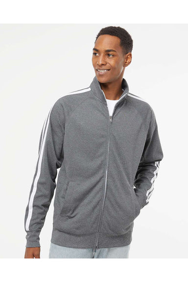 Independent Trading Co. EXP70PTZ Mens Poly Tech Full Zip Track Jacket Heather Gunmetal Grey Model Front