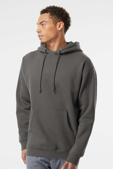 Independent Trading Company IND4000 Mens Hooded Sweatshirt Hoodie w/ Pouch Pocket Charcoal Grey Model Front