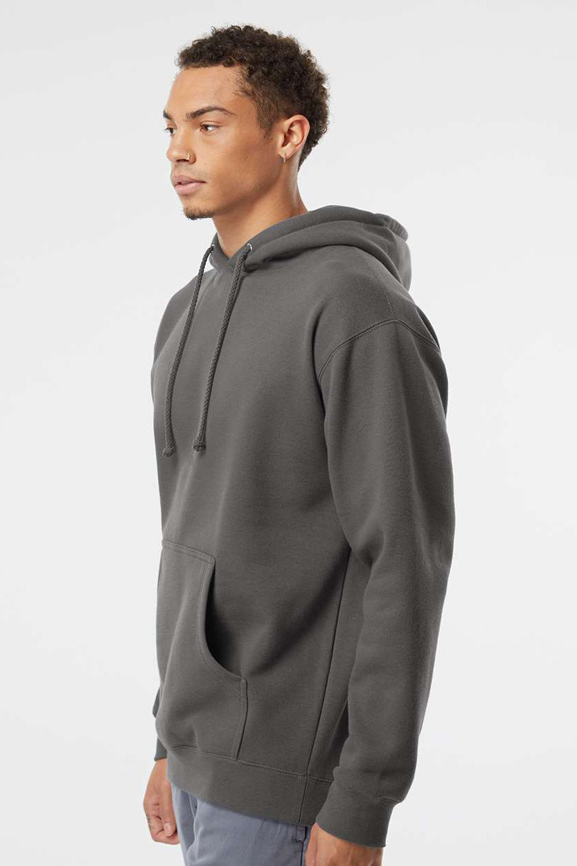 Independent Trading Company IND4000 Mens Hooded Sweatshirt Hoodie w/ Pouch Pocket Charcoal Grey Model Side