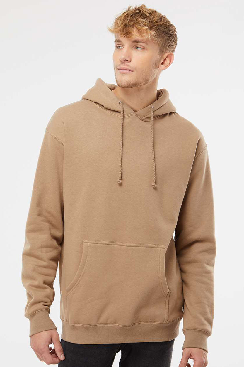Independent Trading Company IND4000 Mens Hooded Sweatshirt Hoodie w/ Pouch Pocket Sandstone Brown Model Front