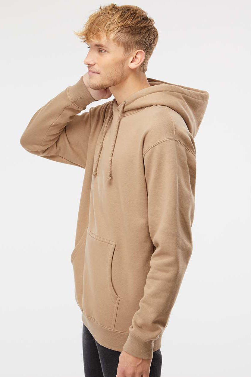 Independent Trading Company IND4000 Mens Hooded Sweatshirt Hoodie w/ Pouch Pocket Sandstone Brown Model Side
