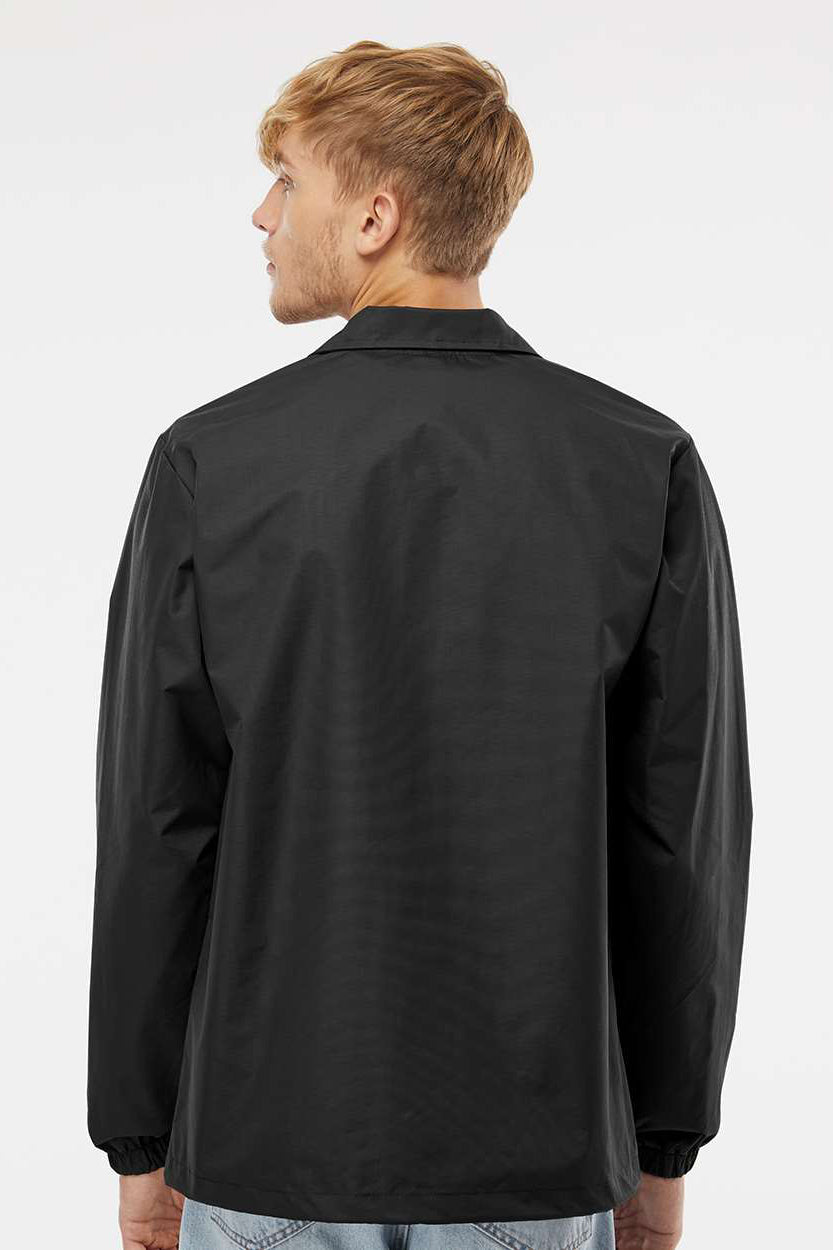 Independent Trading Company EXP99CNB Mens Water Resistant Snap Down Coaches Jacket Black Model Back