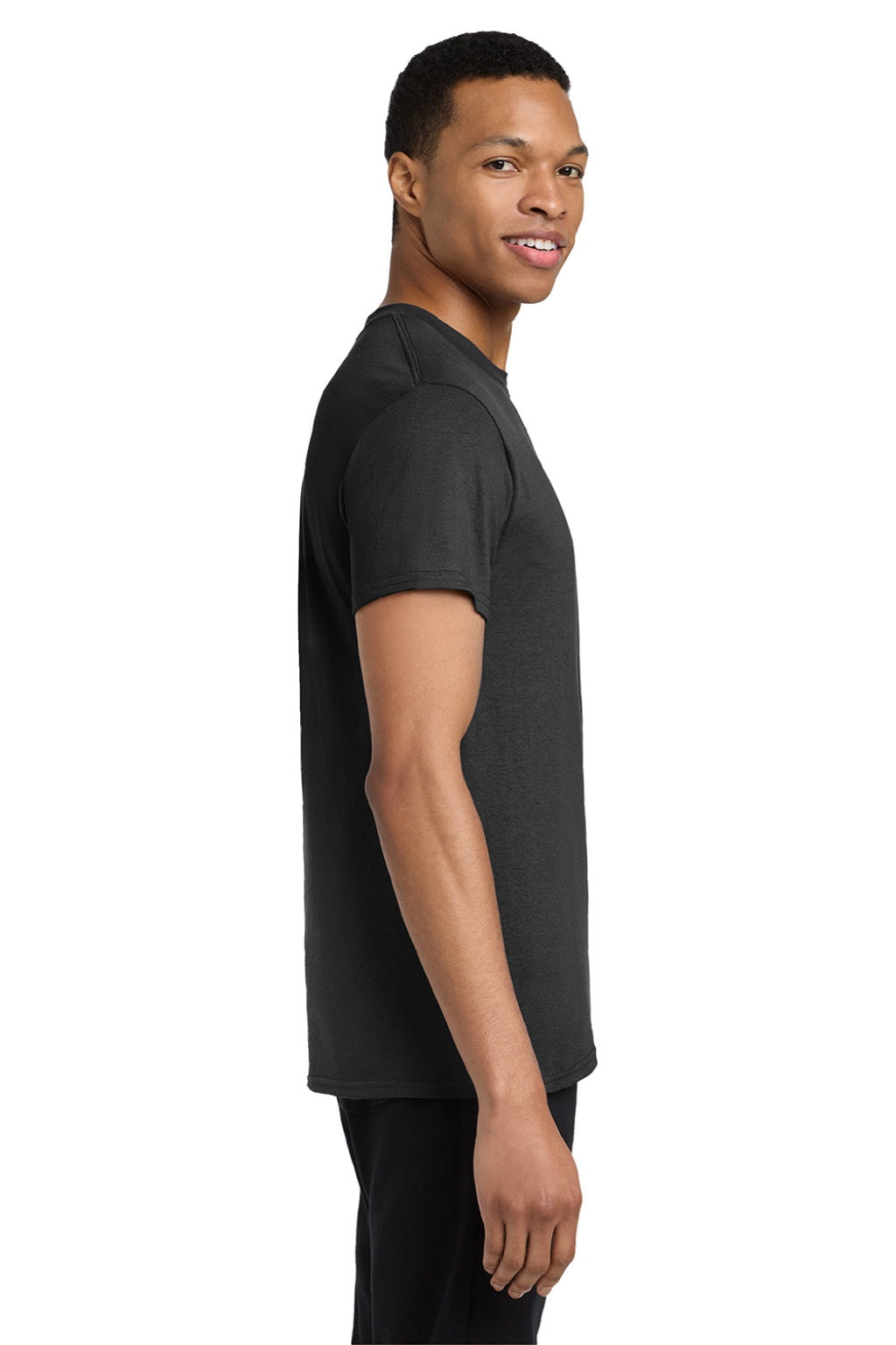 Gildan 5300 Mens Short Sleeve Crewneck T-Shirt w/ Pocket Black Model Side