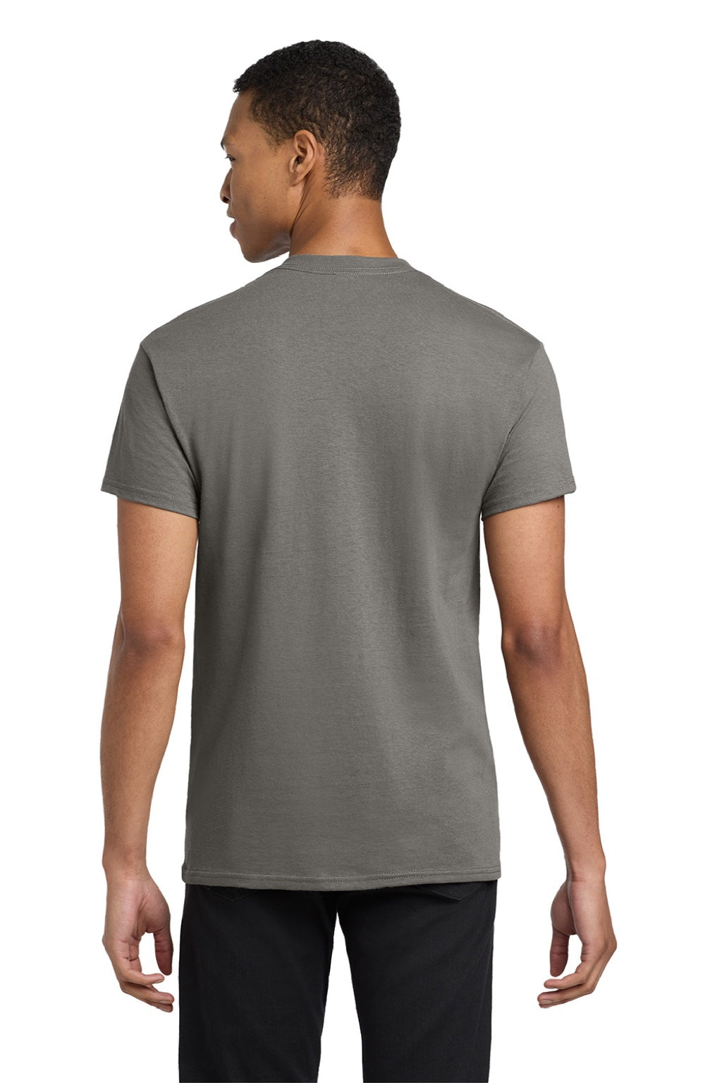 Gildan 5300 Mens Short Sleeve Crewneck T-Shirt w/ Pocket Charcoal Grey Model Back