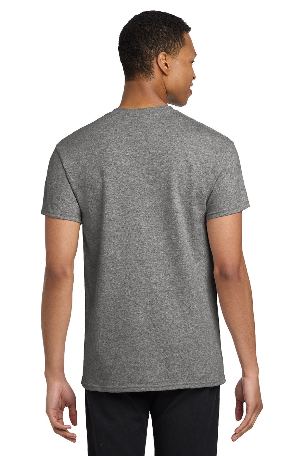 Gildan 5300 Mens Short Sleeve Crewneck T-Shirt w/ Pocket Heather Graphite Grey Model Back