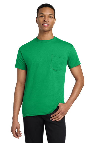 Gildan 5300 Mens Short Sleeve Crewneck T-Shirt w/ Pocket Irish Green Model Front