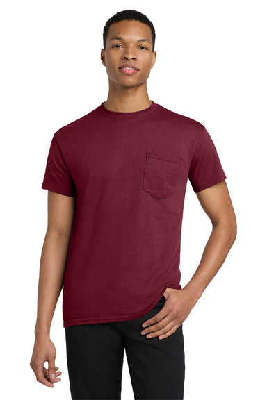 Gildan 5300 Mens Short Sleeve Crewneck T-Shirt w/ Pocket Maroon Model Front