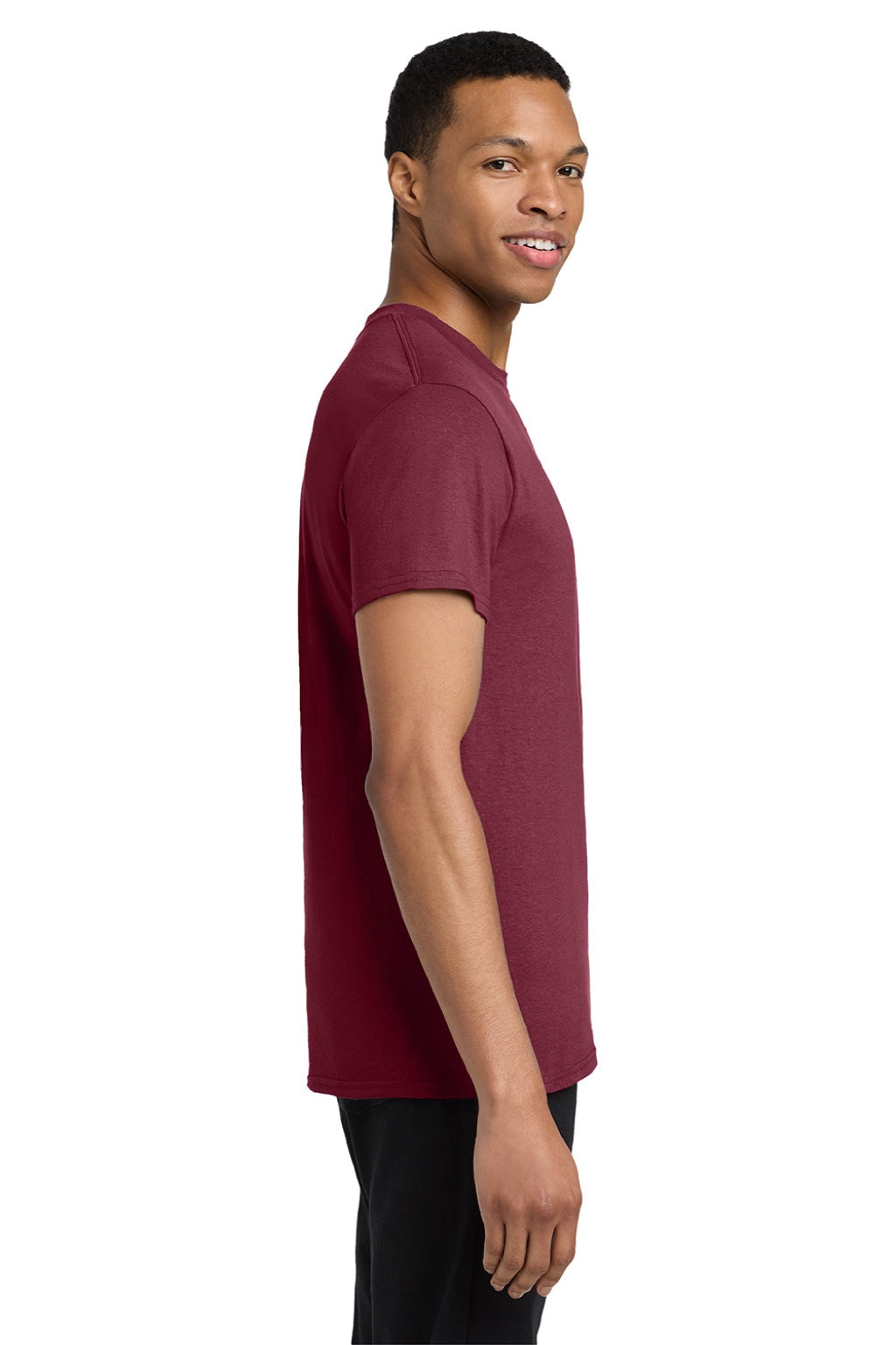 Gildan 5300 Mens Short Sleeve Crewneck T-Shirt w/ Pocket Maroon Model Side