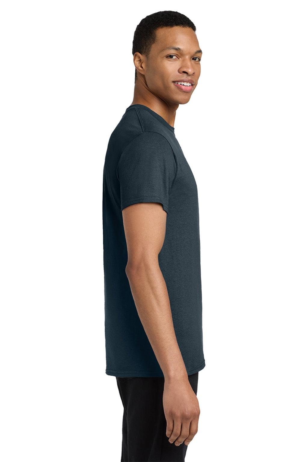 Gildan 5300 Mens Short Sleeve Crewneck T-Shirt w/ Pocket Navy Blue Model Side