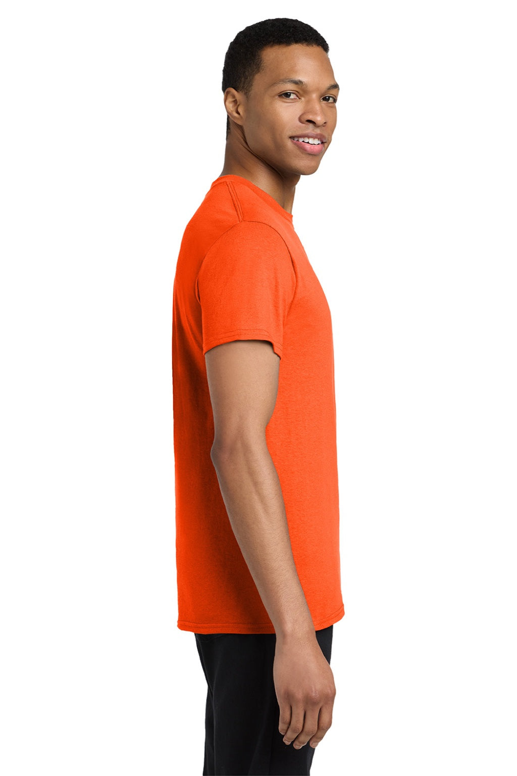 Gildan 5300 Mens Short Sleeve Crewneck T-Shirt w/ Pocket Orange Model Side