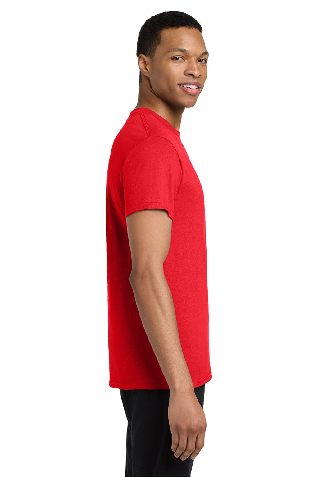 Gildan 5300 Mens Short Sleeve Crewneck T-Shirt w/ Pocket Red Model Side