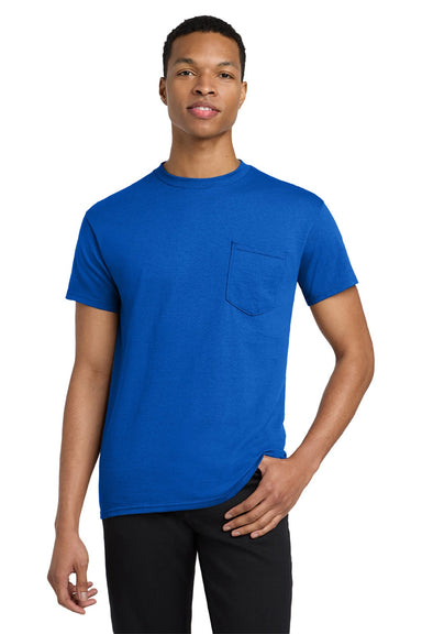 Gildan 5300 Mens Short Sleeve Crewneck T-Shirt w/ Pocket Royal Blue Model Front