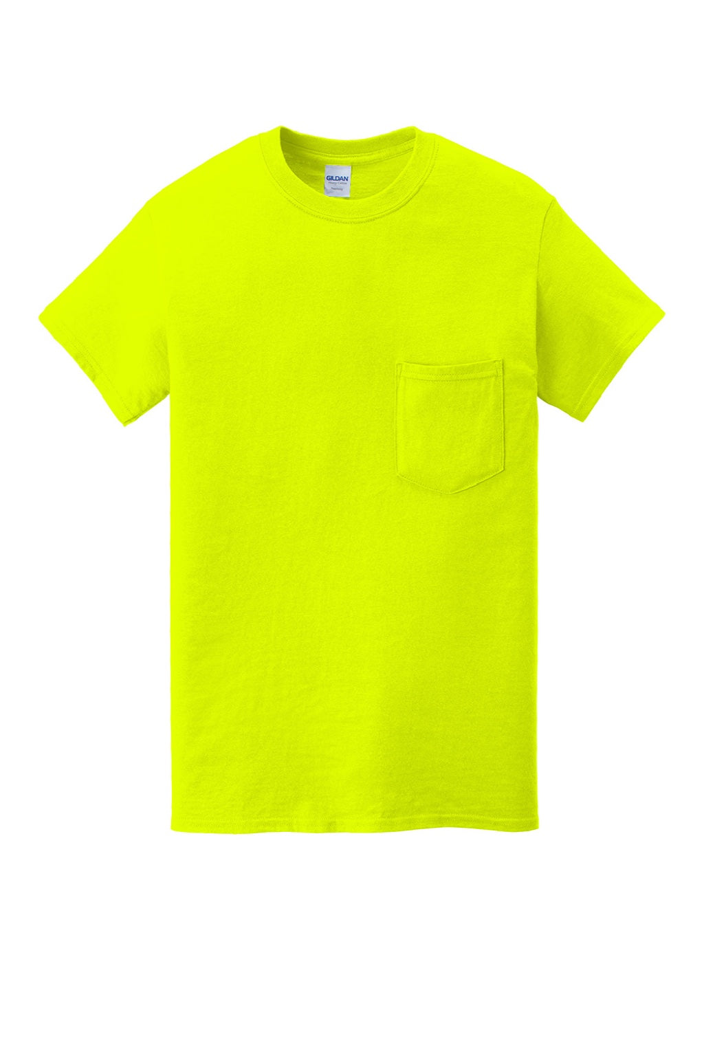 Gildan 5300 Mens Short Sleeve Crewneck T-Shirt w/ Pocket Safety Green Flat Front