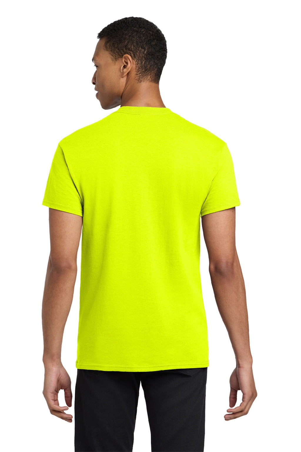 Gildan 5300 Mens Short Sleeve Crewneck T-Shirt w/ Pocket Safety Green Model Back