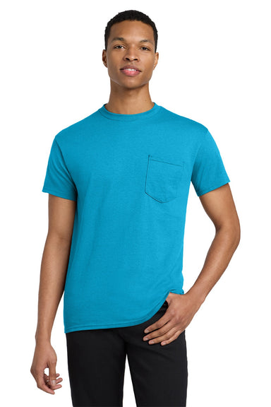 Gildan 5300 Mens Short Sleeve Crewneck T-Shirt w/ Pocket Sapphire Blue Model Front