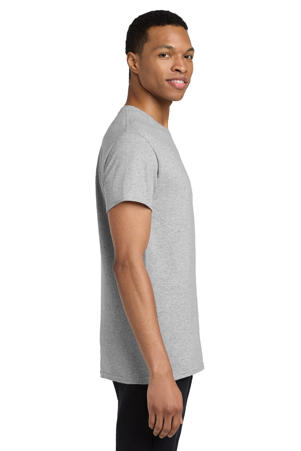Gildan 5300 Mens Short Sleeve Crewneck T-Shirt w/ Pocket Sport Grey Model Side