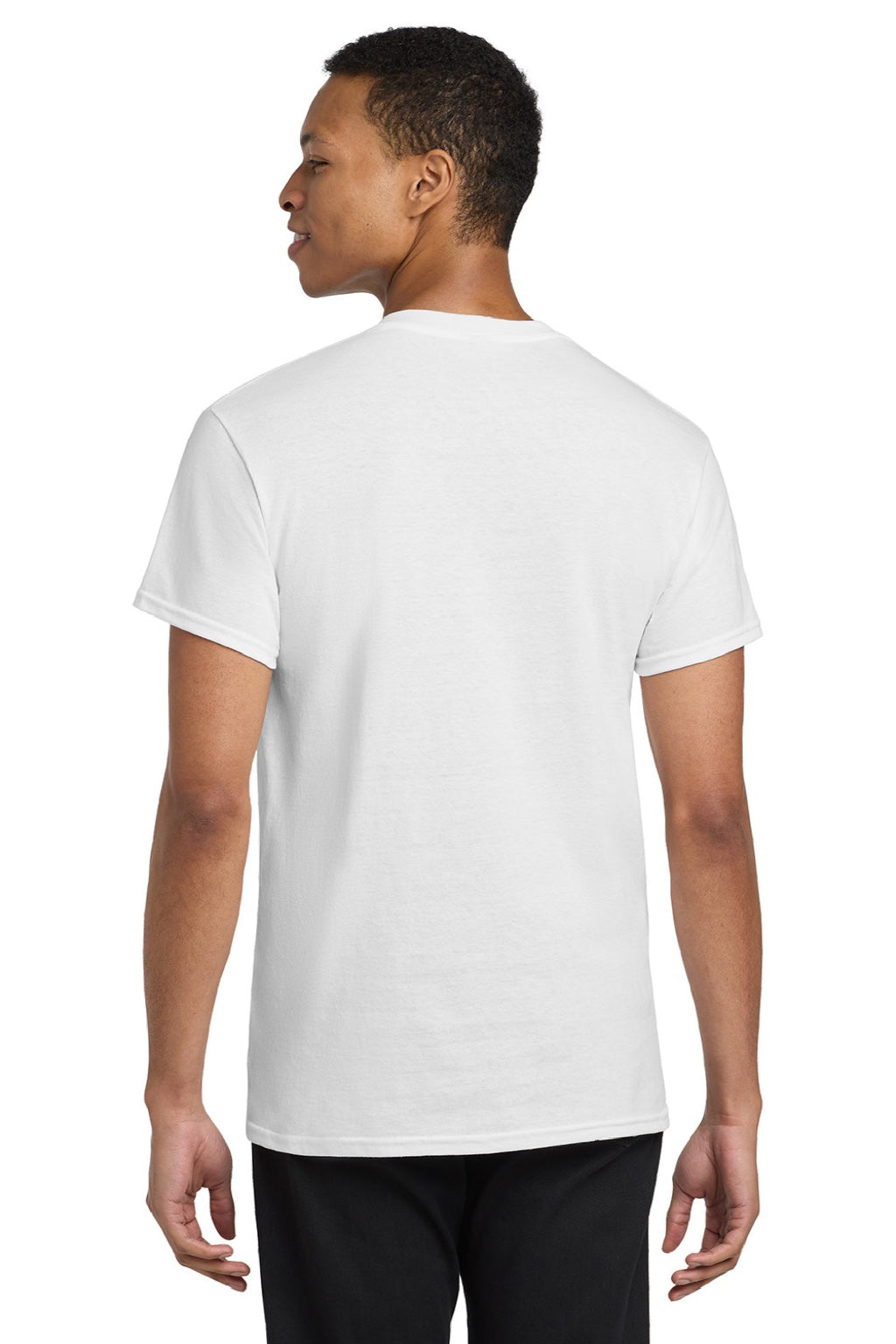 Gildan 5300 Mens Short Sleeve Crewneck T-Shirt w/ Pocket White Model Back