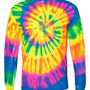 Dyenomite Mens Spiral Tie Dyed Long Sleeve Crewneck T-Shirt - Fluorescent Rainbow Spiral - NEW