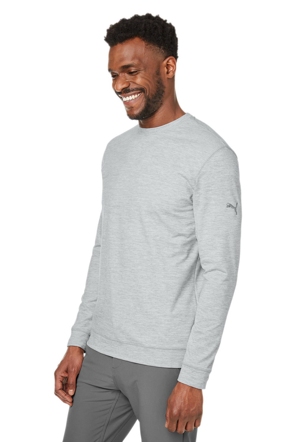 Puma 531279 Mens Cloudspun Moisture Wicking Crewneck Sweatshirt High Rise Grey Model 3q