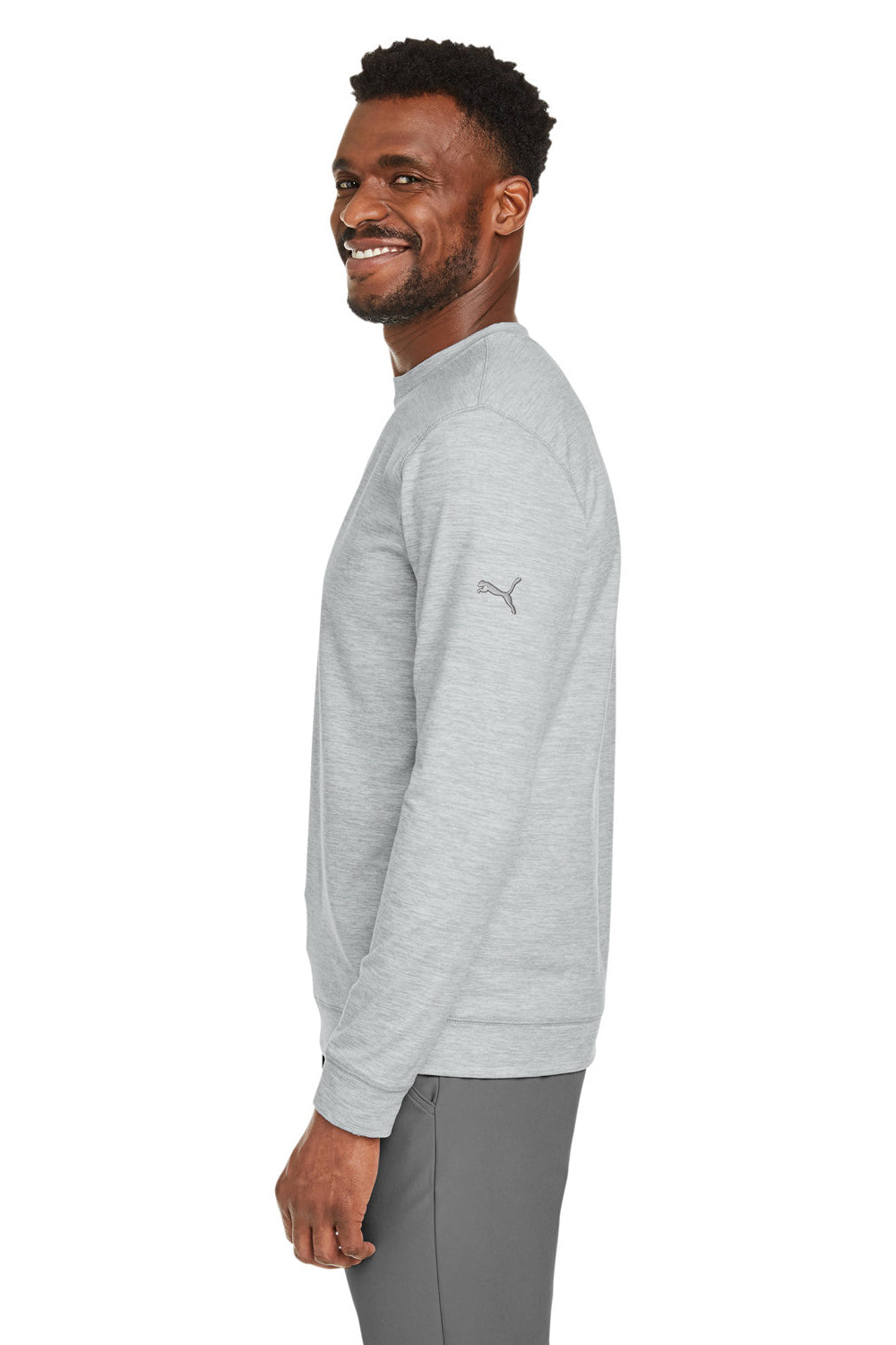 Puma 531279 Mens Cloudspun Moisture Wicking Crewneck Sweatshirt High Rise Grey Model Side