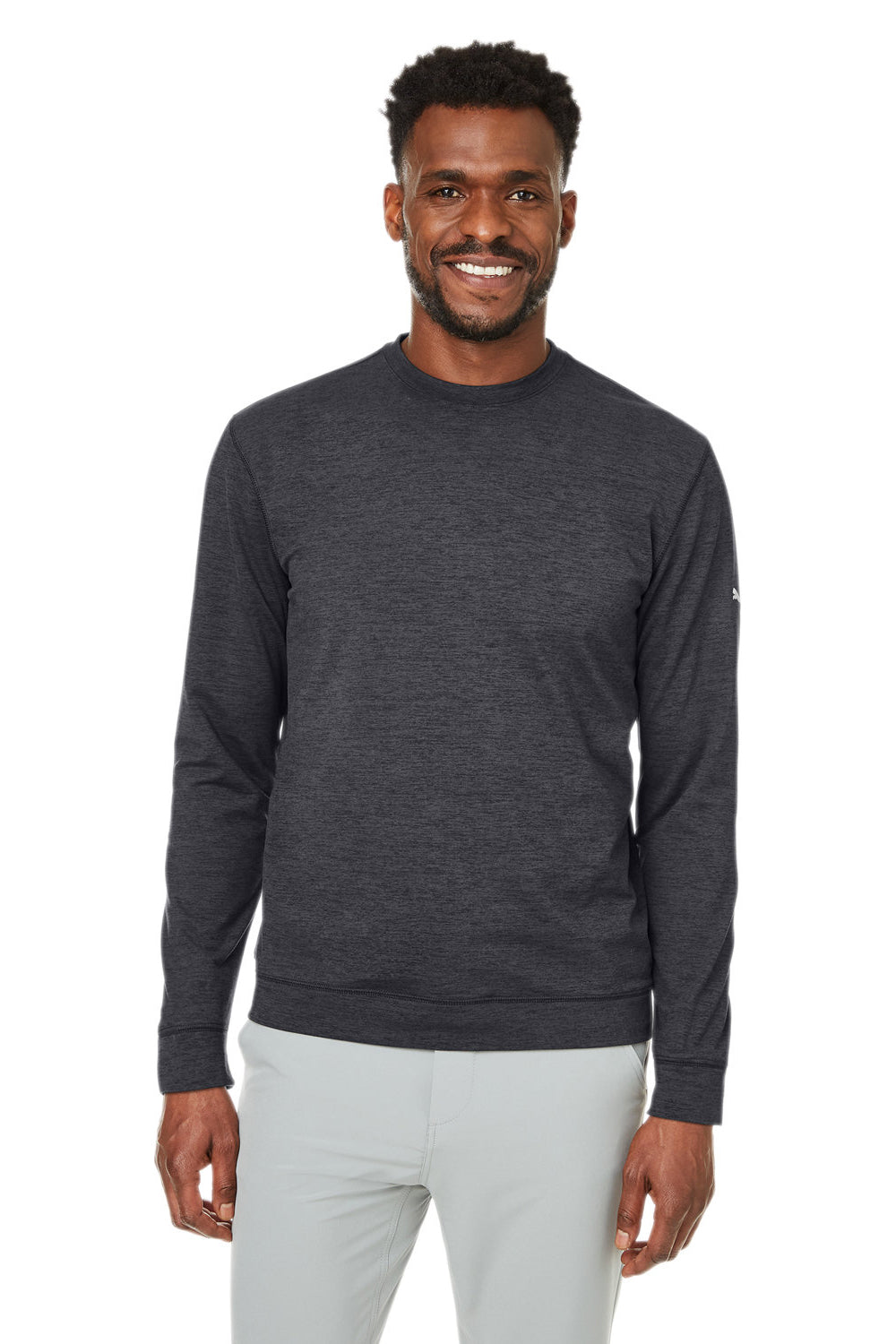 Puma 531279 Mens Cloudspun Moisture Wicking Crewneck Sweatshirt Heather Black Model Front
